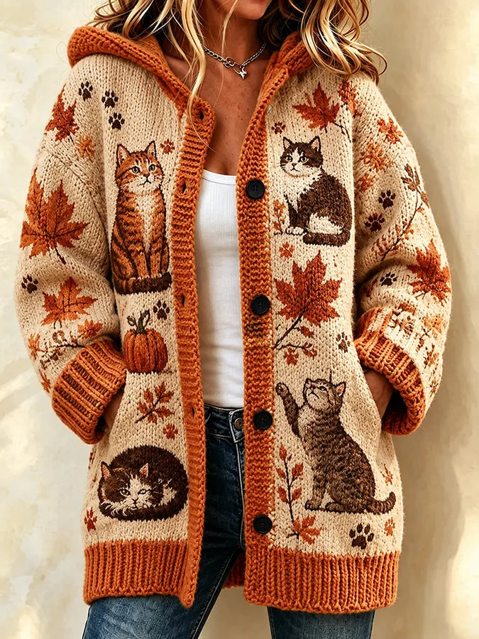 Women'S Autumn Cat Printed Casual Cardigan