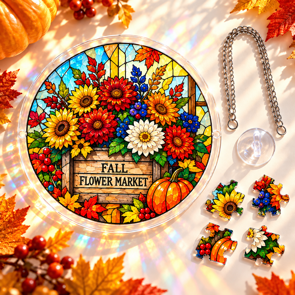 Tanksgiving Acrylic Jigsaw Puzzle Suncatcher -  Fall Flower Market