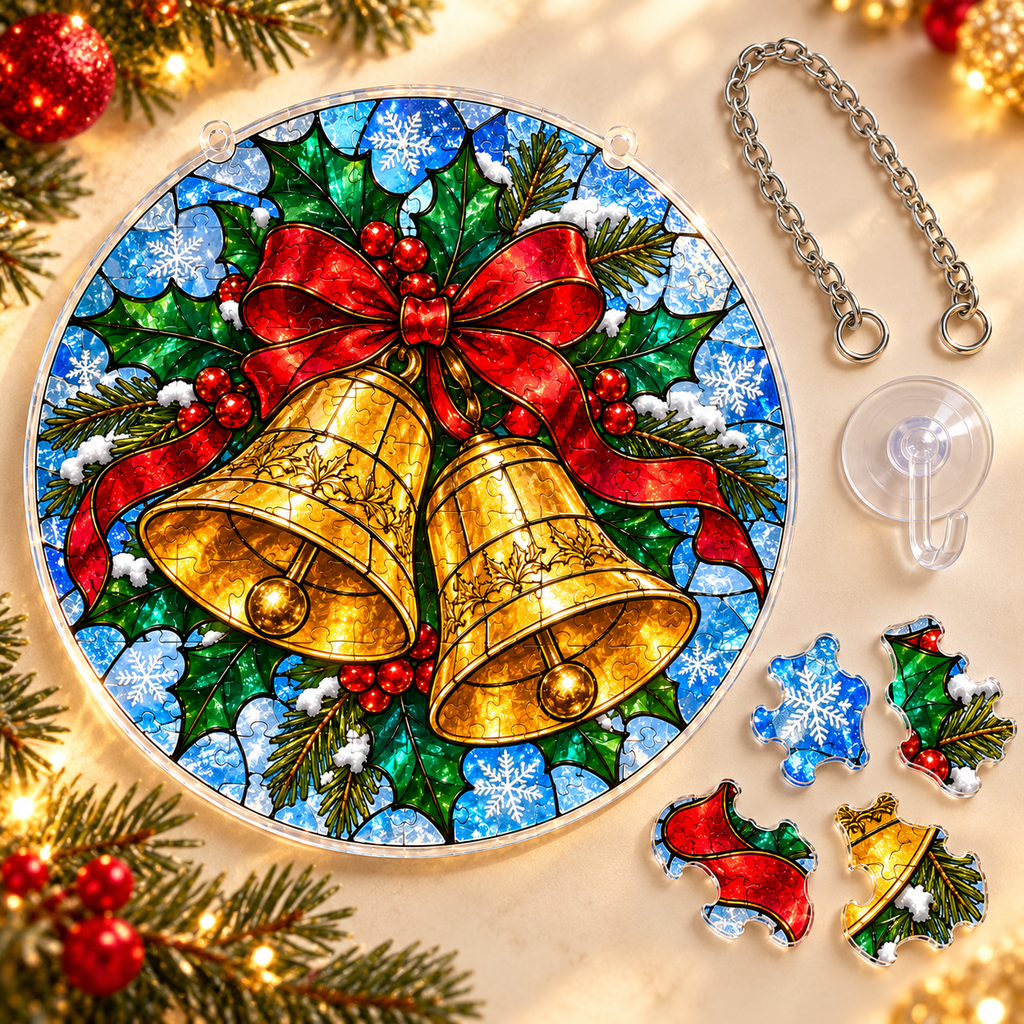 Christmas Acrylic Jigsaw Puzzle Suncatcher - Bells & Holly