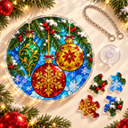 Christmas Acrylic Jigsaw Puzzle Suncatcher - Ornament Splendor