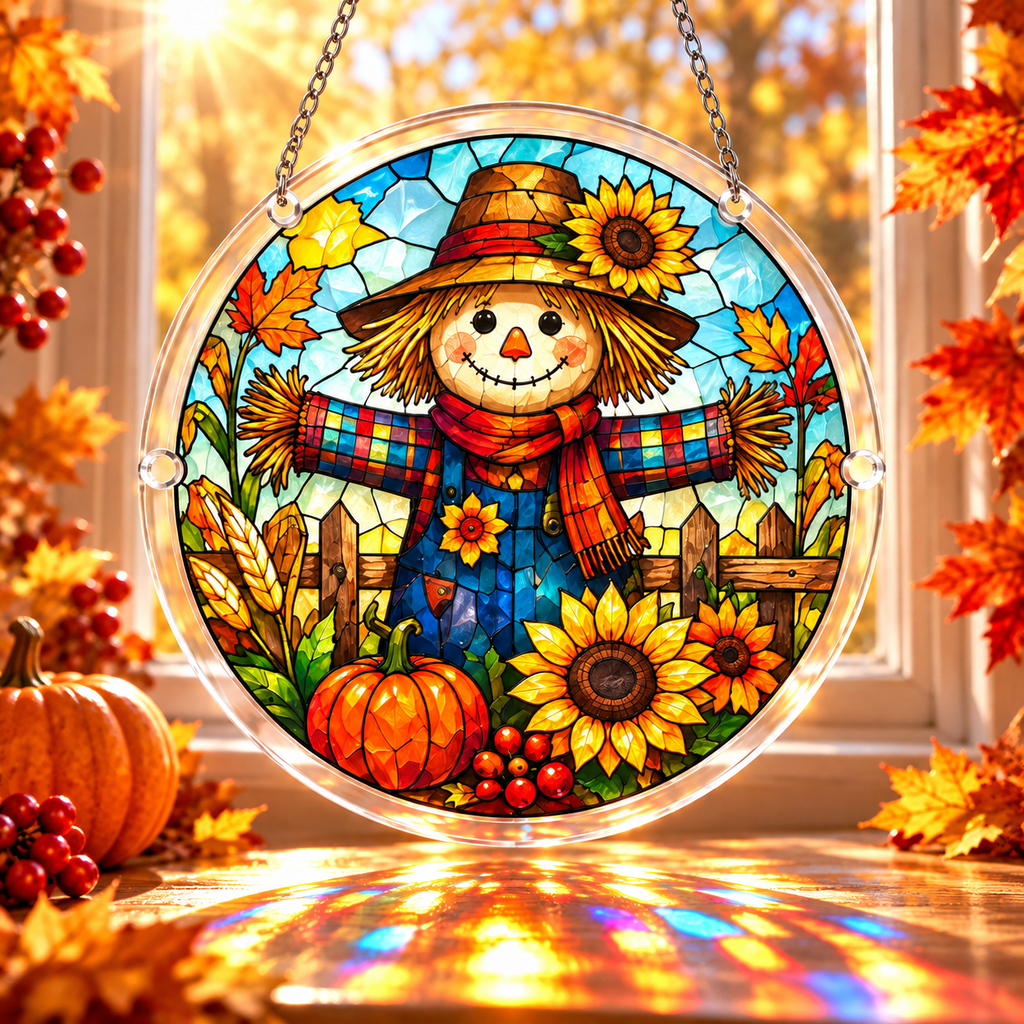 Tanksgiving Acrylic Jigsaw Puzzle Suncatcher - Autumn Scarecrow