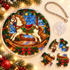 Christmas Acrylic Jigsaw Puzzle Suncatcher - Rocking Horse