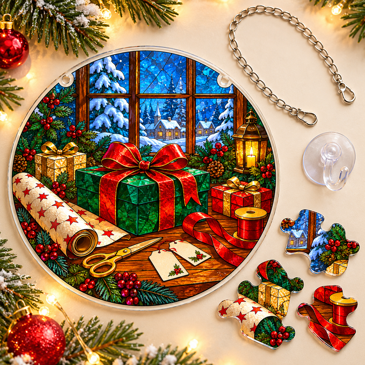 Christmas Acrylic Jigsaw Puzzle Suncatcher - Wrapping Workshop