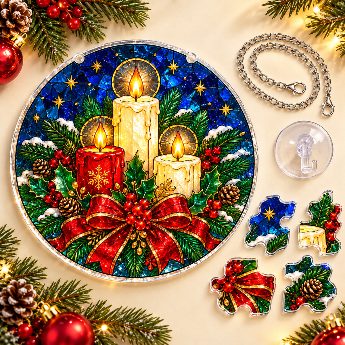 Christmas Acrylic Jigsaw Puzzle Suncatcher - Candle Blessings