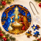 Christmas Acrylic Jigsaw Puzzle Suncatcher - Nativity Christmas Light