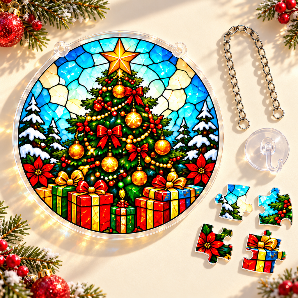 Christmas Acrylic Jigsaw Puzzle Suncatcher - Tree Glow