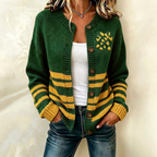 Women's Green Bay Packers Heart Logo Striped Knitted Cardigan