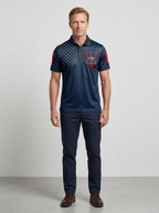 Men's Houston Football Fan H-Town Bull Flag Printed Polo Shirt