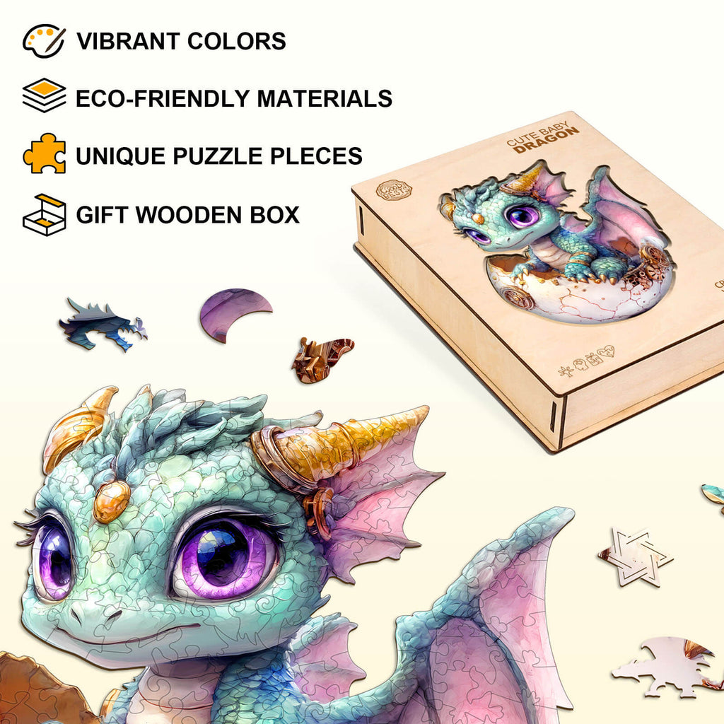 Cute baby dragon Wooden Jigsaw Puzzle
