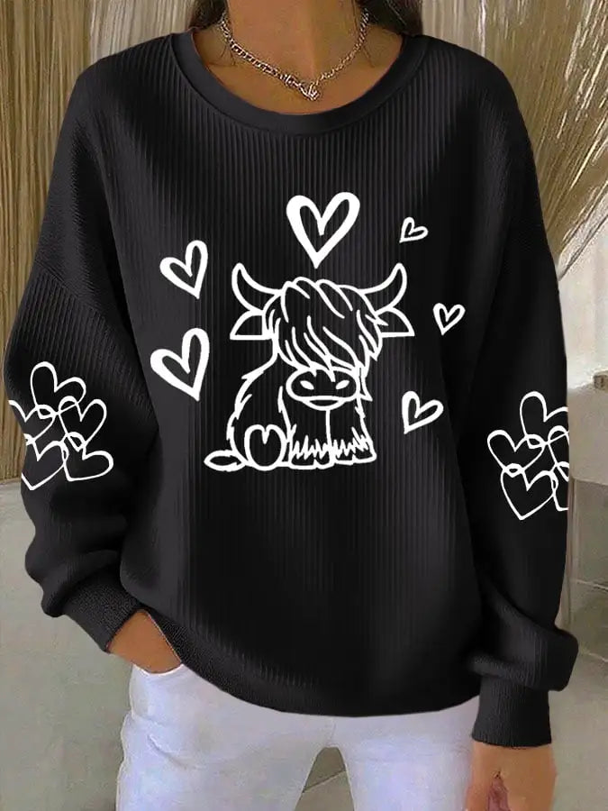Women'S Highland Cow Printed Casual Sweatshirt