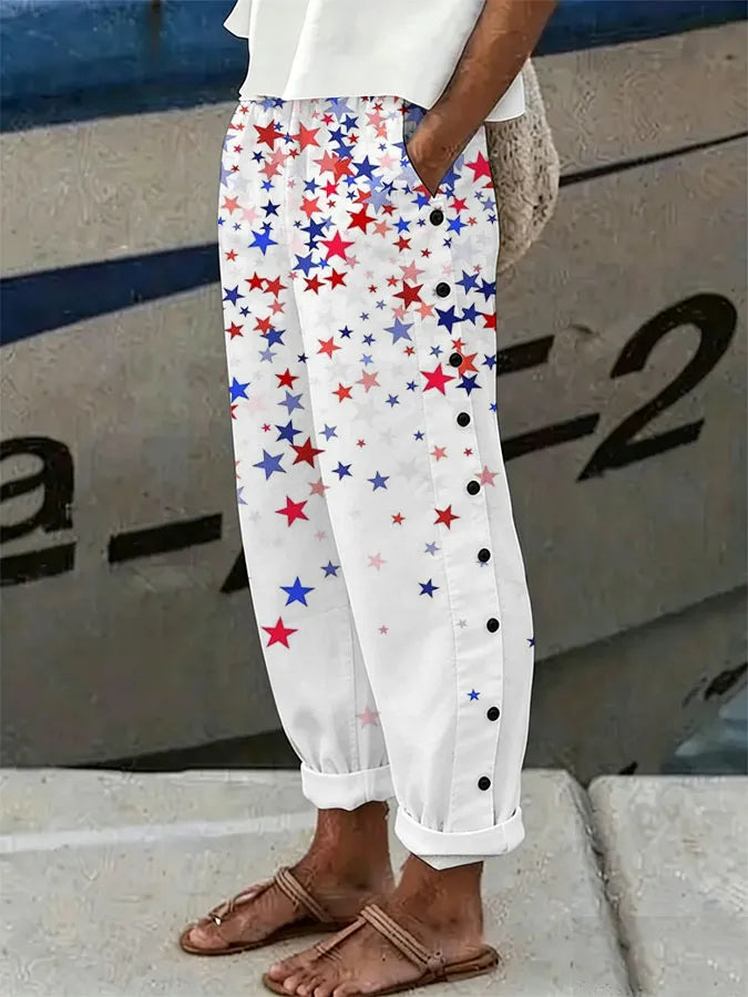 Women'S Star Flag Printed Casual Pants