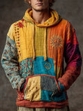 Men's Boho Hippie Peace Sign Patchwork Cozy Hoodie