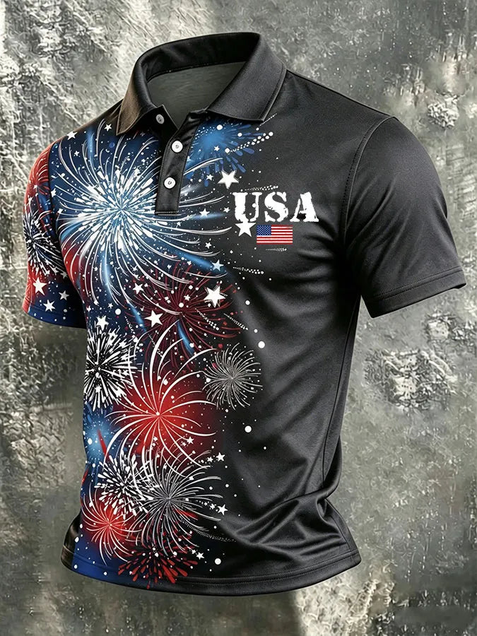 Men's America Flag Printed Polo Shirt