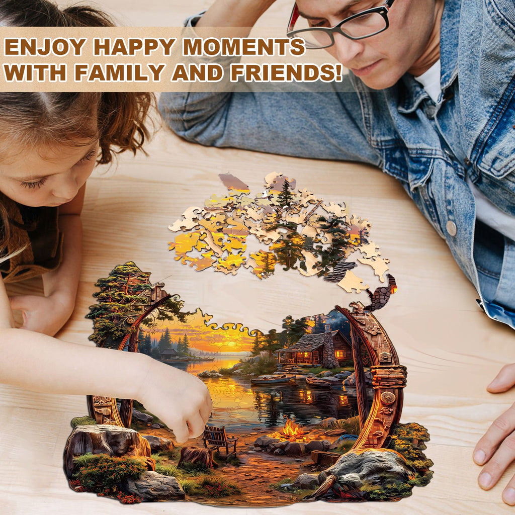 Lakeside sunset Wooden Jigsaw Puzzle