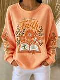 Women's Faith Bible Floral Embroidered Waffle Knit Sweatshirt