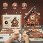 Cuckoo Chiming Swiss Chalet – DIY Wood Clock, 3D Puzzle Kit
