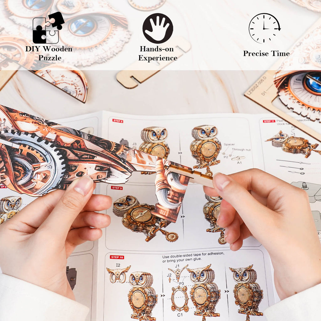 Mechanical Owl – DIY Wooden Clock , 3D Puzzle Craft Kit