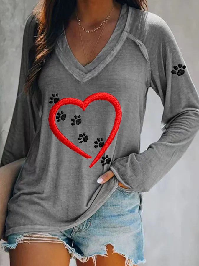 Women's Paw Print Long Sleeve T-shirt