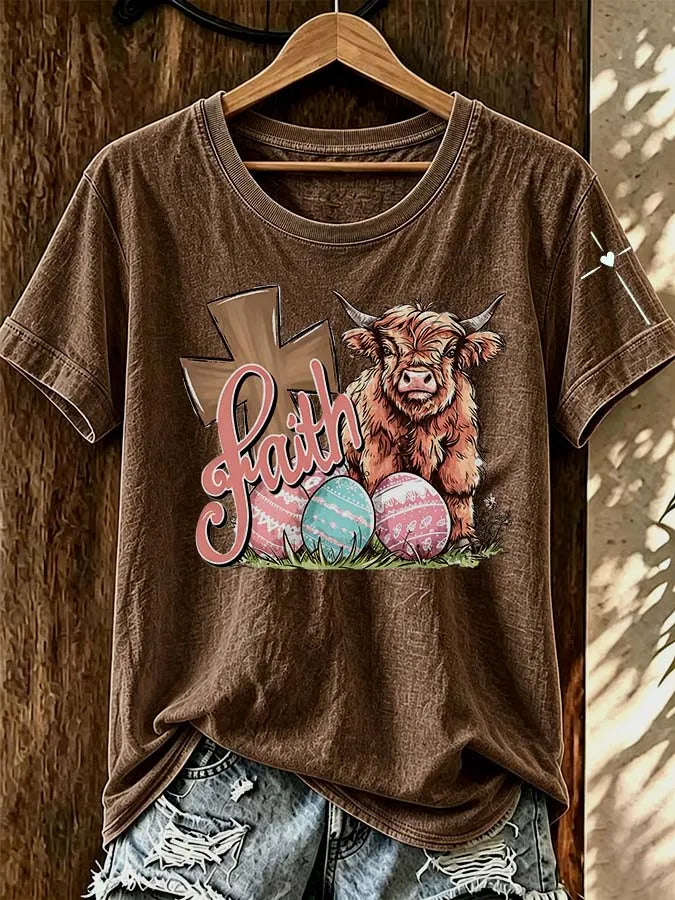 Women'S Western Highland Cow Cross Printed T-Shirt