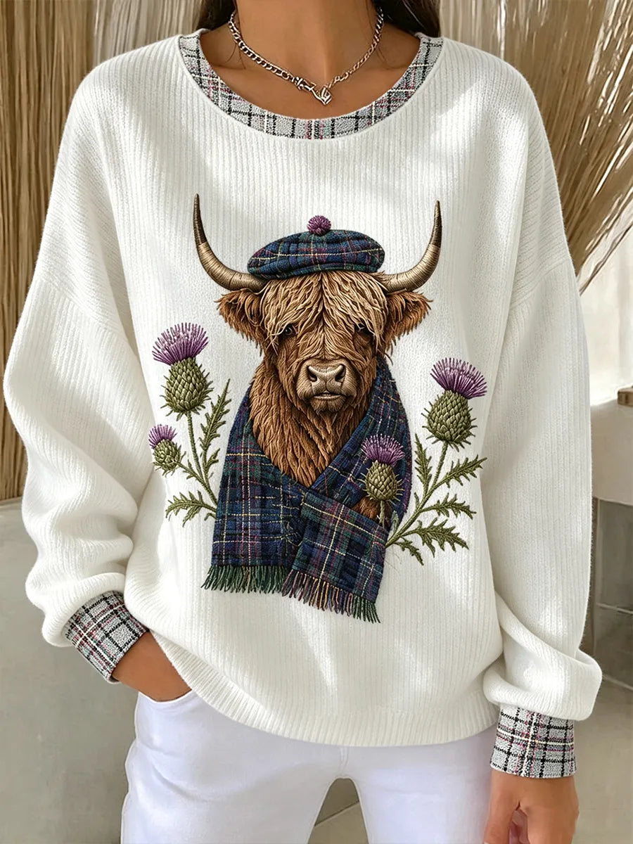 Women's Retro Highland Cowhide Plaid Patchwork Hoodie