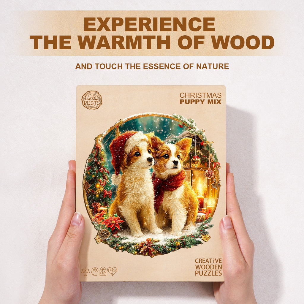 Christmas Puppy Mix Wooden Jigsaw Puzzle