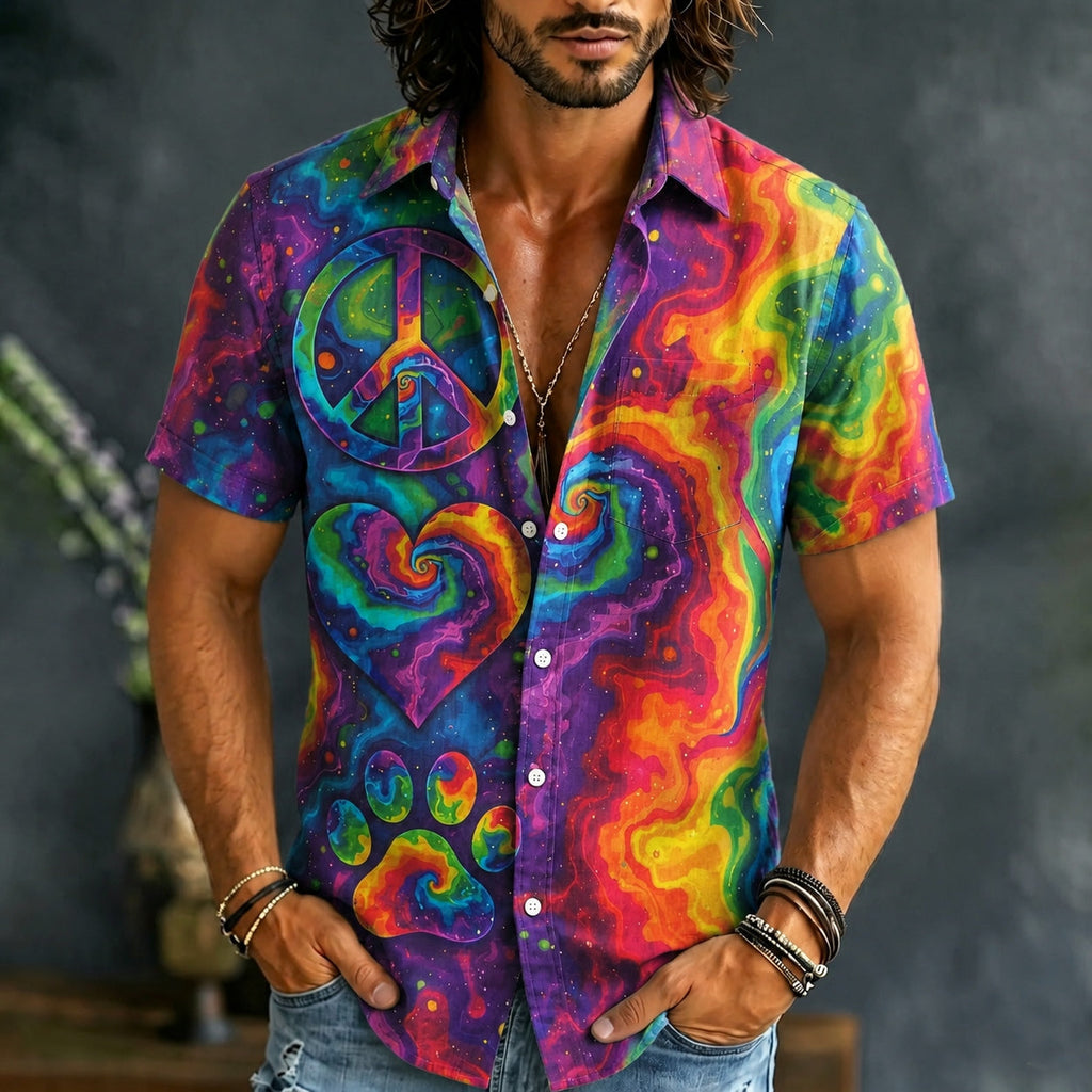 Men's Peace Sign Colorful Tie Dye Print Shirt