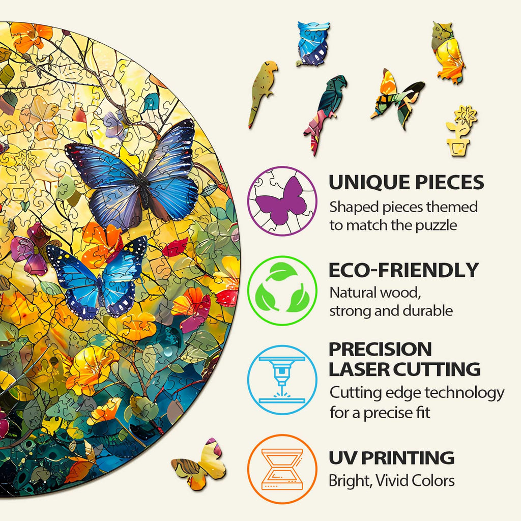 Butterflies and Flowers Wooden Jigsaw Puzzle