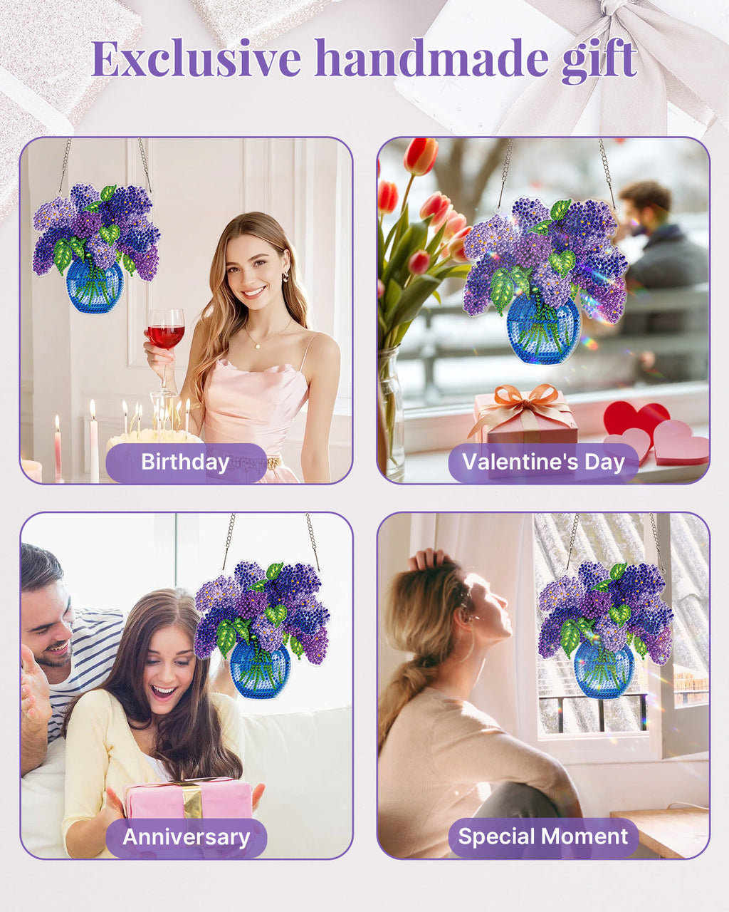 5D DIY Diamond Painting Suncatcher Kit - Lilacs in Blue Vase