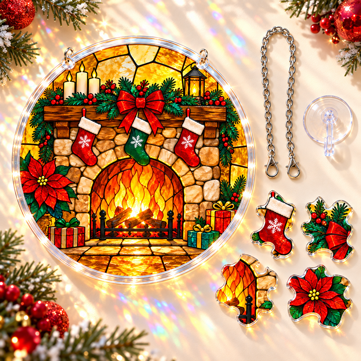 Christmas Acrylic Jigsaw Puzzle Suncatcher - Hearth Glow