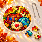 Tanksgiving Acrylic Jigsaw Puzzle Suncatcher - Plaid Pumpkin Hearts