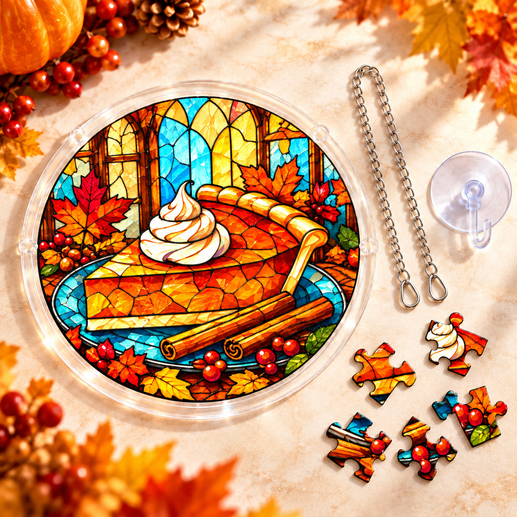 Tanksgiving Acrylic Jigsaw Puzzle Suncatcher - Pumpkin Pie