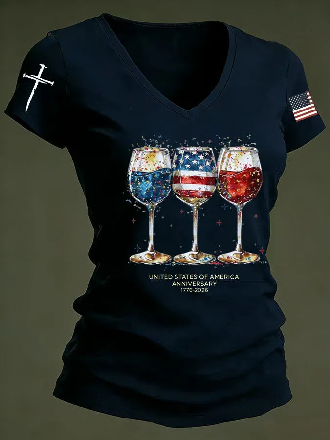 Women'S Independence Day 250Th Anniversary Printed V-Neck T-Shirt