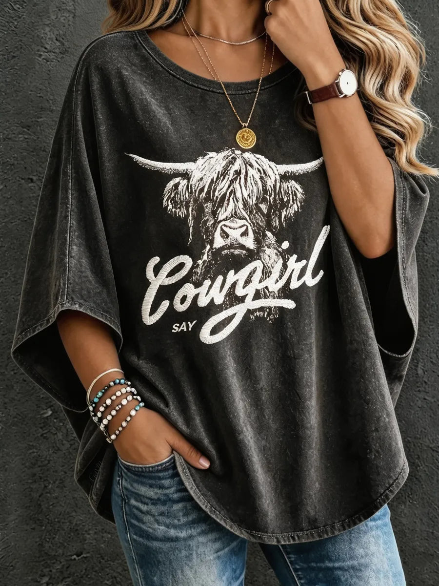 Women'S Western Highland Cow Printed Top