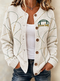 Women'S Football Printed Knitted Cardigan