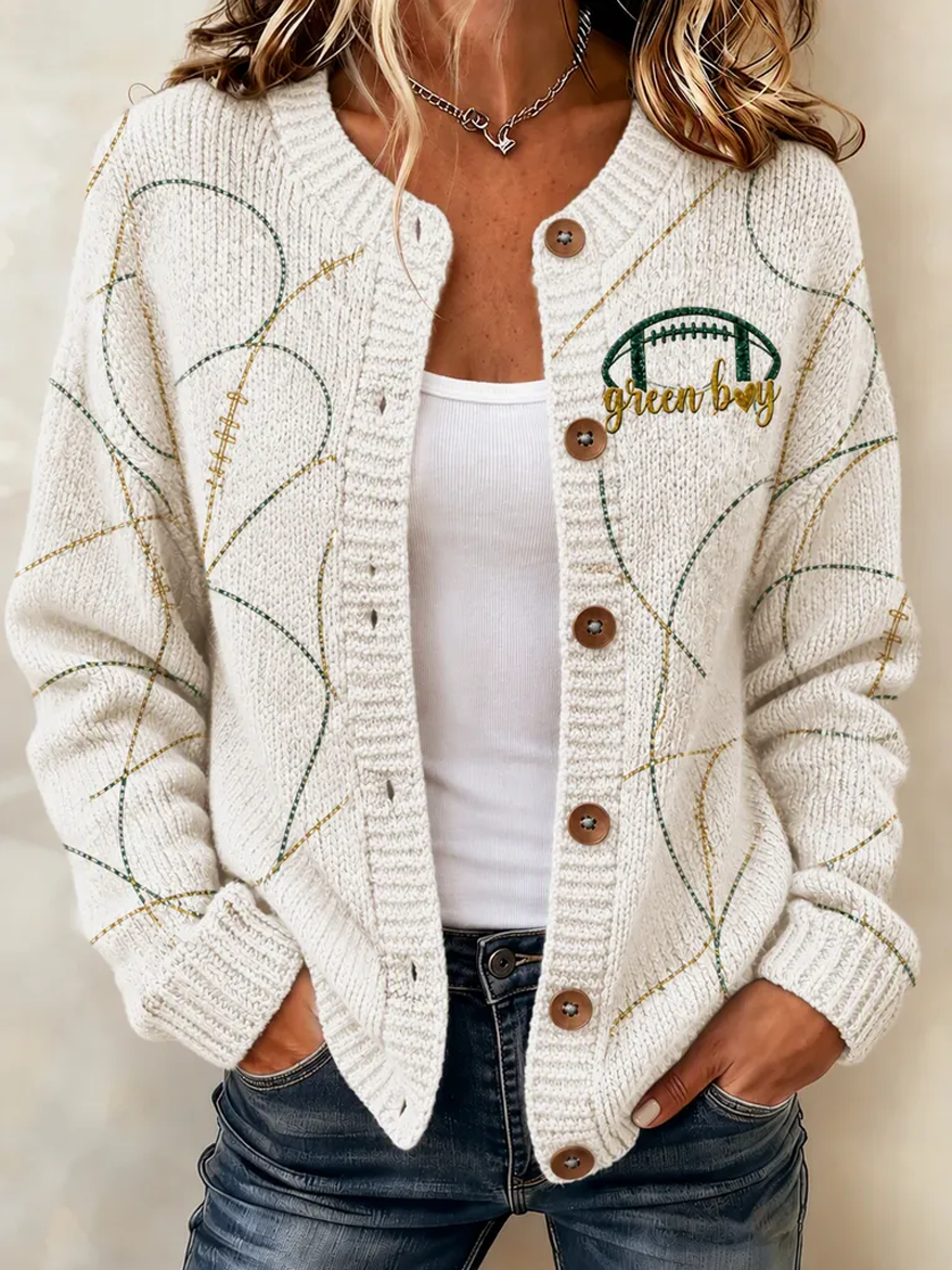 Women'S Football Printed Knitted Cardigan