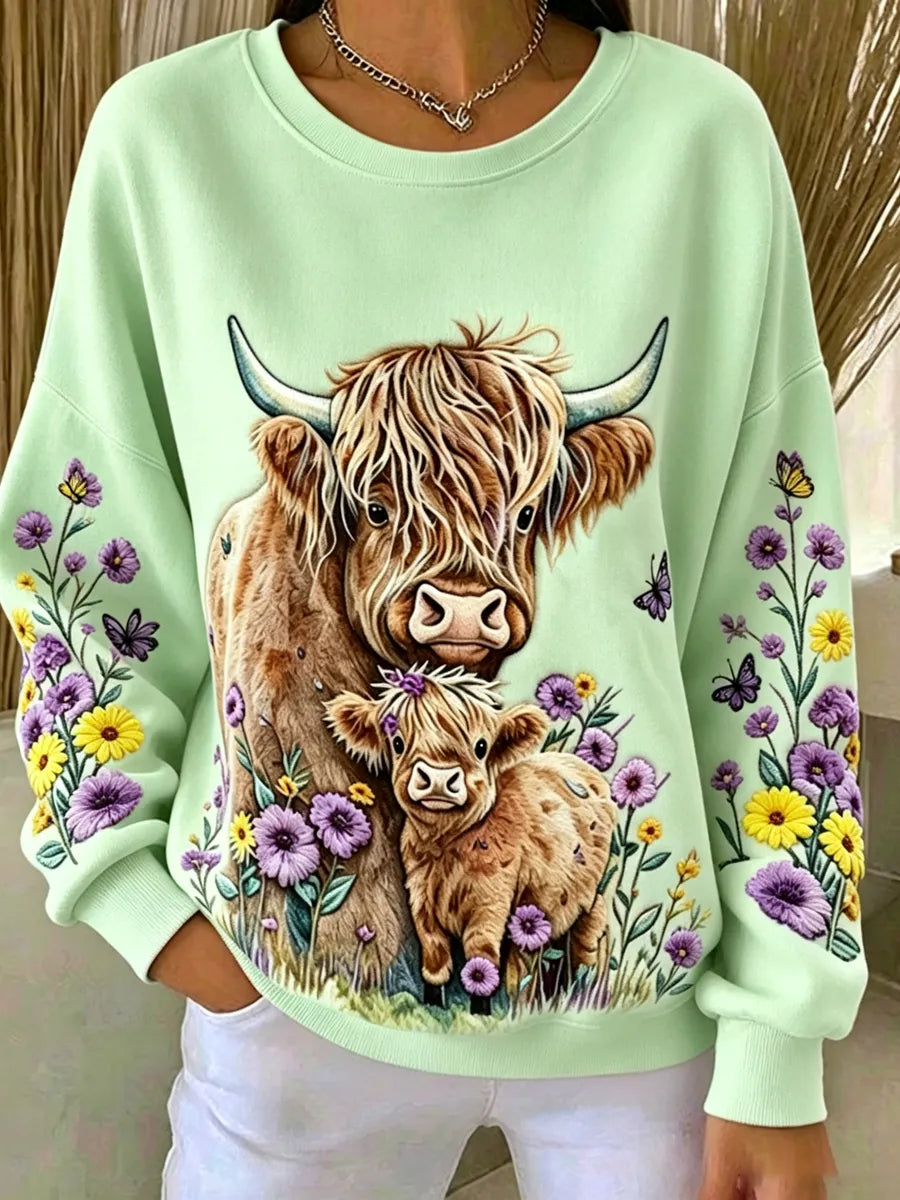 Women'S Highland Cow Flower Printed Top