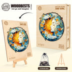 Moon sun and girl Wooden Jigsaw Puzzle