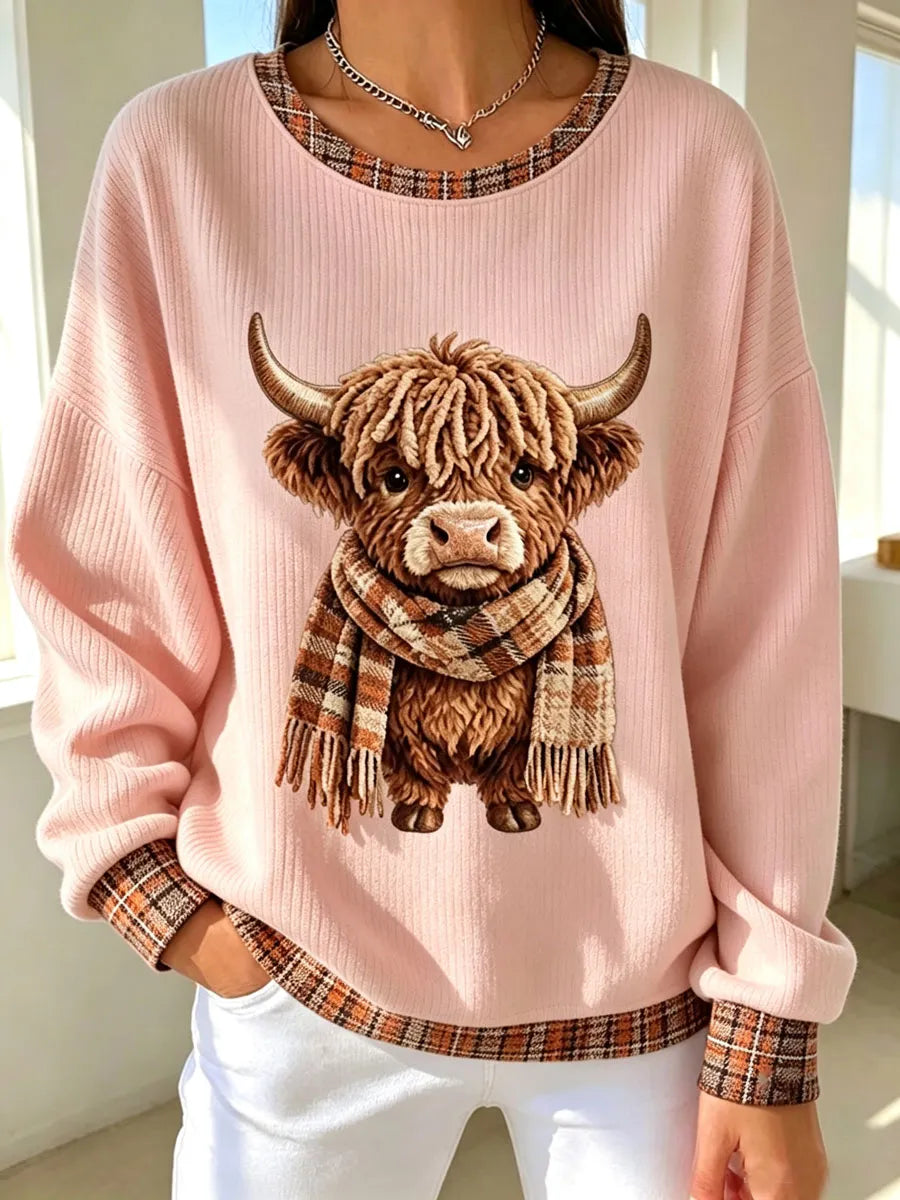 Ladies' Highland Cow Casual Long Sleeve Top
