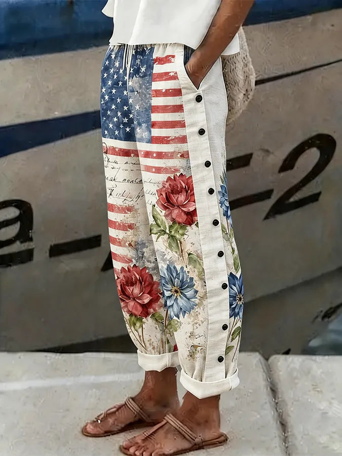 Women'S Flag Printed Casual Pants