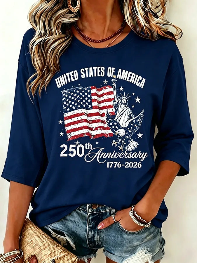 Women's Anniversary 1776-2026 Eagle Statue Of Liberty Tie Dye Tee