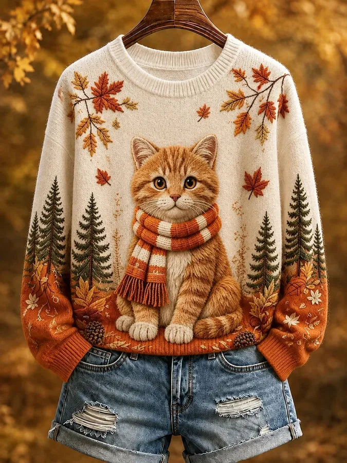 Women'S Fall Cat Print Casual Sweatshirt