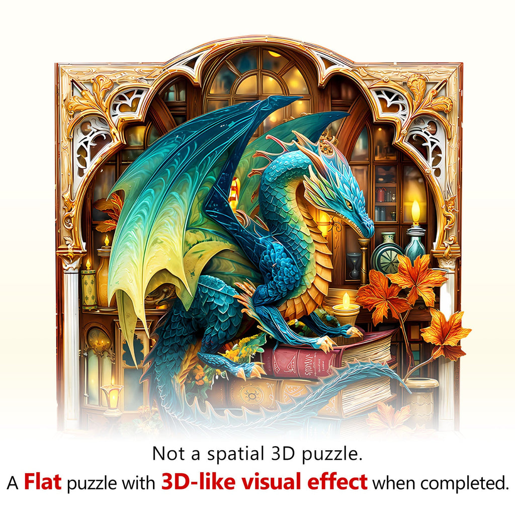 Bookcase Dragon Wooden Jigsaw Puzzle