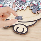 Morandi-Colored Cute Cat Shaped Wooden Jigsaw Puzzle