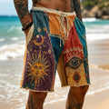 Men's Colorful Hippie Sun And Moon Pattern Casual Linen Blend Shorts