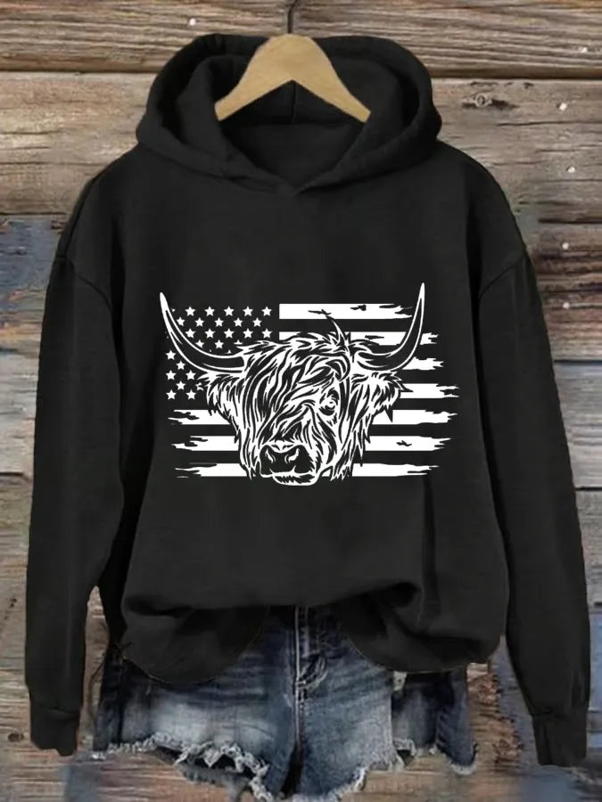 Women's Highland Cows Print Casual Hoodie