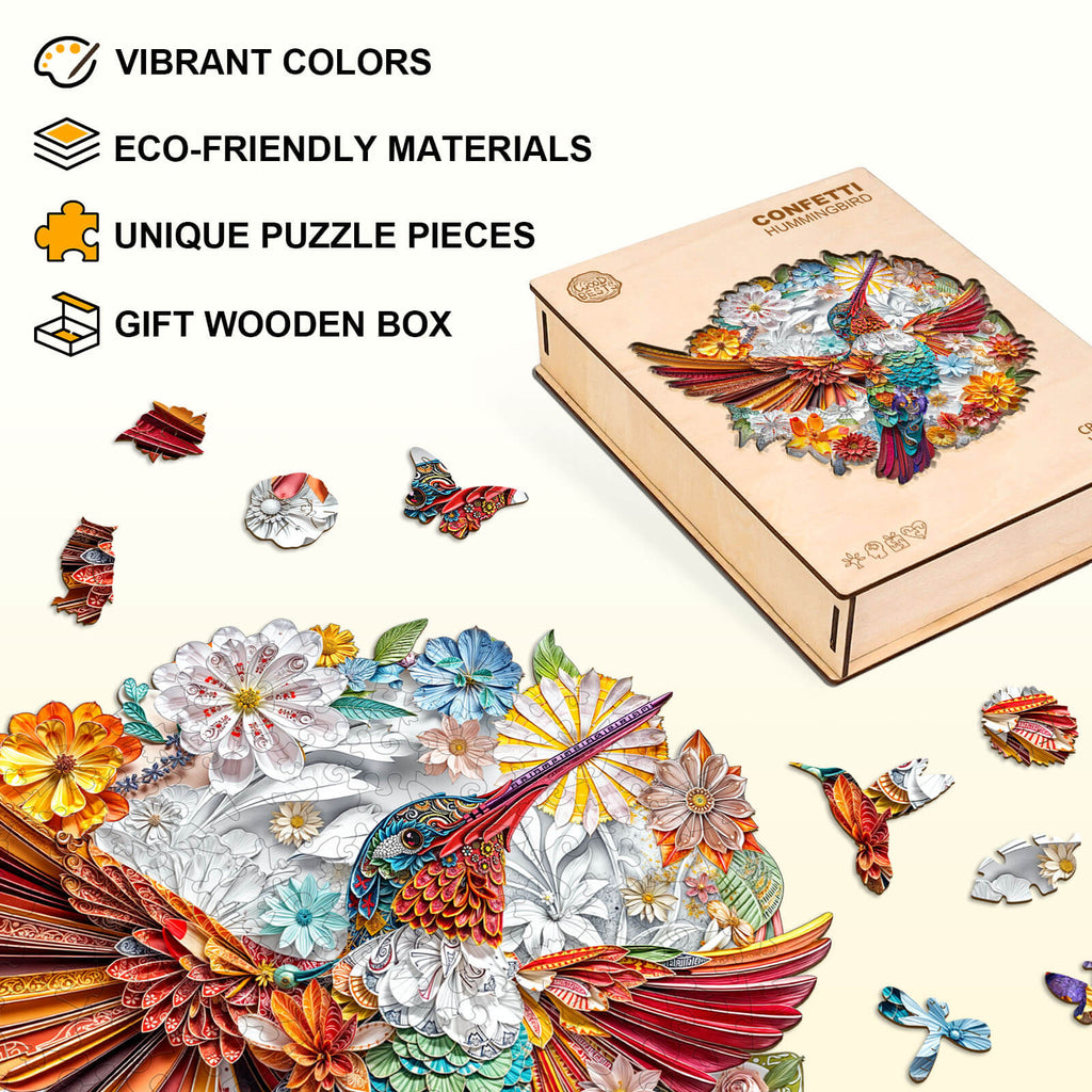 Confetti Hummingbird Wooden Jigsaw Puzzle