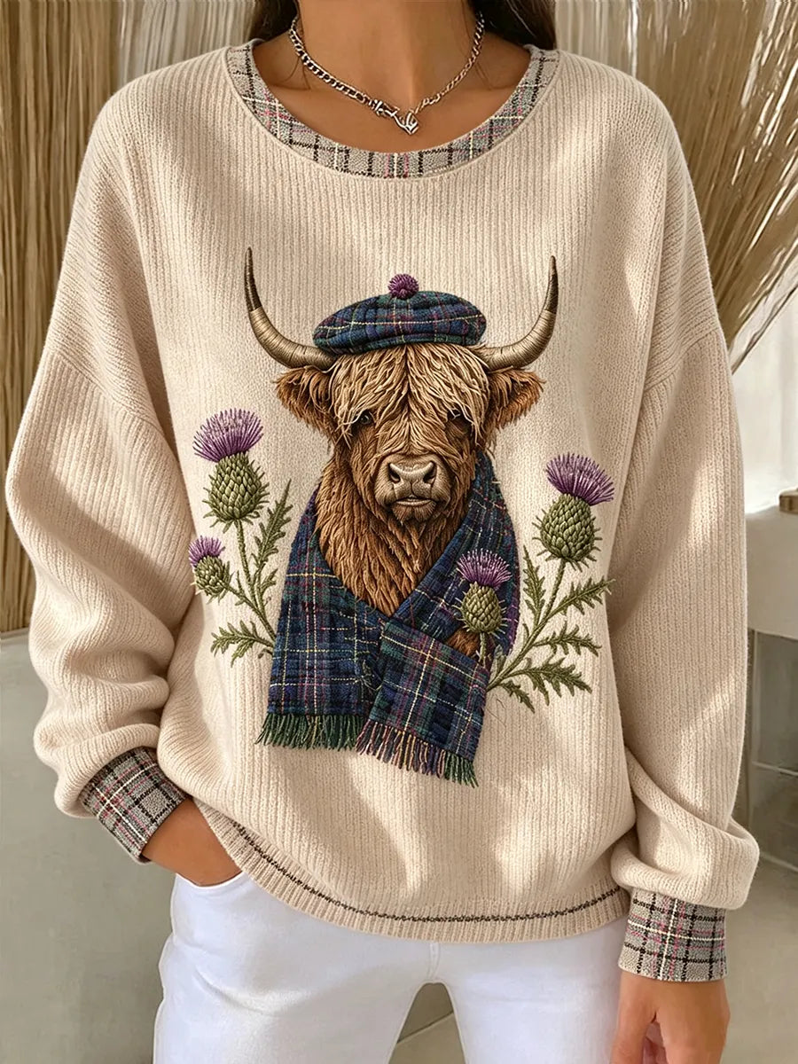 Women's Retro Highland Cowhide Plaid Patchwork Hoodie