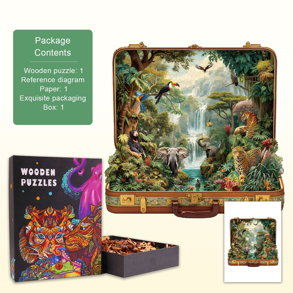 Suitcase Scenery-jungle animals Wooden Jigsaw Puzzle