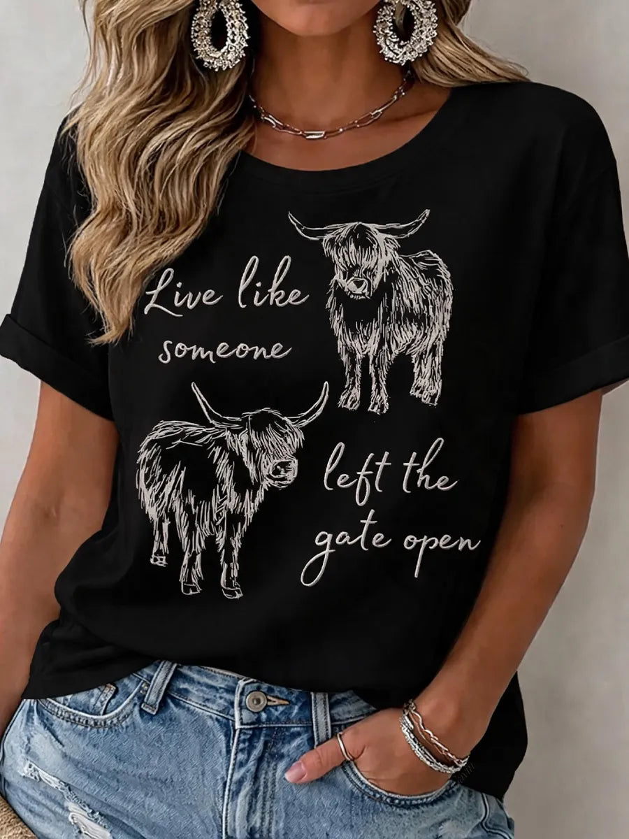 Women'S Highland Cow Round Neck T-Shirt
