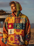 Men's Retro Hippie Peace Sign Patchwork Cozy Hoodie